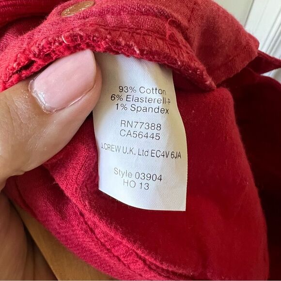 J. Crew | Toothpick red corduroy ankle pants 28 - Picture 6 of 6